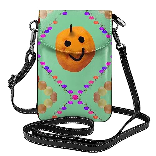 Smiley-Zitrusmuster-Handytasche: weich, langlebig und wasserdicht, für Damen, Schultergurte, Tasche, Tragetasche, Karten, Kosmetik, 19 x 7,4 cm, Schwarz, Einheitsgröße von YYHHAOFA