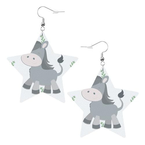 Smiling Esel Prints Leder Stern Ohrringe Anhänger Stilvoll und leicht leicht baumeln für Frauen Mädchen Einheitsgröße Leder ohne Edelstein von YYHHAOFA