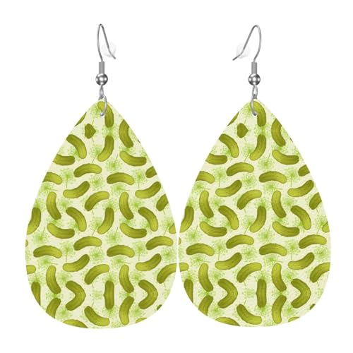 Sushi Dill Pickles Prints Leder Teardrop Ohrringe Anhänger Stilvoll und leicht Leicht Baumeln für Frauen Mädchen Einheitsgröße Leder Kein Edelstein von YYHHAOFA