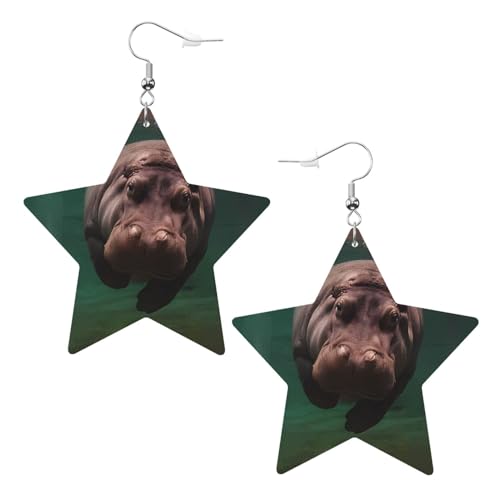 Tauchen Nilpferd Drucke Leder Stern Ohrringe Anhänger Stilvoll und leicht leicht baumeln für Frauen Mädchen Einheitsgröße Leder ohne Edelstein von YYHHAOFA