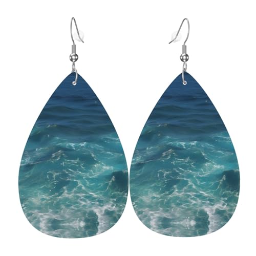 The Deep Ocean Picture Leather Teardrop Earrings Pendant Stylish and Beautiful Lightweight Dangle for Women Girls, Einheitsgröße, Leder von YYHHAOFA