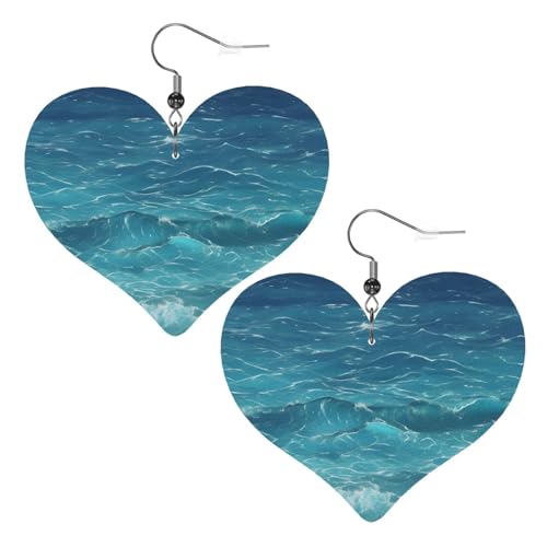 The deep blue sea prints Leather Heart earrings Pendant Stylish and light Lightweight Dangle for Women Girls, One Size, Leather, No Gemstone von YYHHAOFA