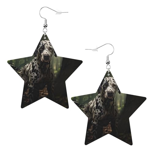 Tier-Hunde-Drucke, Leder-Stern-Ohrringe, Anhänger, stilvoll und leicht, baumelnd für Damen und Mädchen, Einheitsgröße, Leder, ohne Edelstein von YYHHAOFA