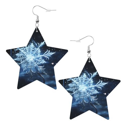 Weihnachts-Schneeflocken-Drucke, Leder-Stern-Ohrringe, Anhänger, stilvoll und leicht, baumelnd für Frauen und Mädchen, Einheitsgröße, Leder, kein Edelstein von YYHHAOFA
