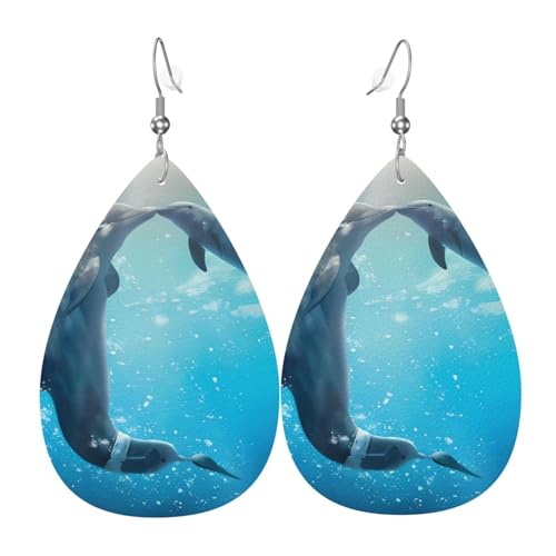 Winter der Delphin Prints Leder Tropfenform Ohrringe Anhänger stilvoll und leicht leicht baumeln für Frauen Mädchen Einheitsgröße Leder ohne Edelstein von YYHHAOFA