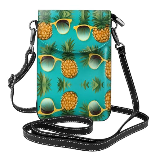 YYHHAOFA Ananas-Frucht-Sonnenbrille, Sand-Strand-Muster, kleine Leder-Umhängetasche, Flip-Handytasche, wasserdicht und langlebig von YYHHAOFA