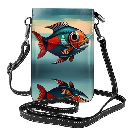 YYHHAOFA At Dusk Kleine Leder-Umhängetasche für Damen, Fischmuster, wasserdicht und langlebig von YYHHAOFA