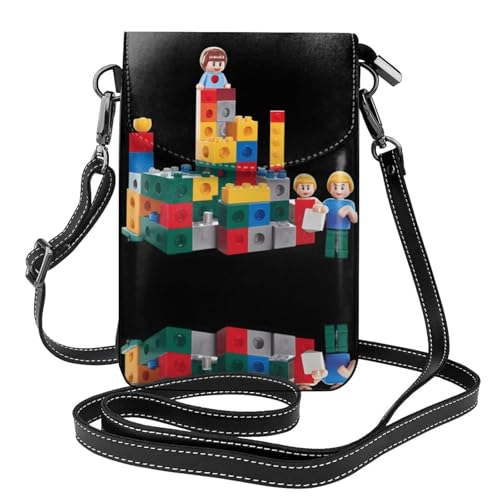YYHHAOFA Baustein-Spielzeug-Muster, kleine Leder-Umhängetasche, Flip-Handytasche, wasserdicht und langlebig von YYHHAOFA