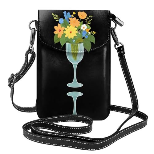 YYHHAOFA Blumen in einem Kelchmuster, kleine Leder-Umhängetasche, Flip-Handytasche, wasserdicht und langlebig von YYHHAOFA