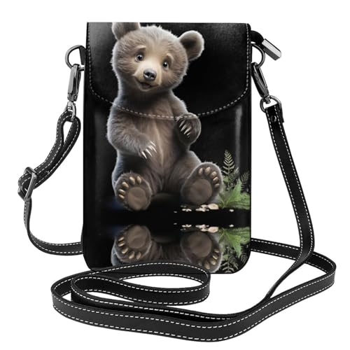 YYHHAOFA Braune Bären-Baby-Muster, kleine Leder-Umhängetasche, Flip-Handytasche, wasserdicht und langlebig von YYHHAOFA
