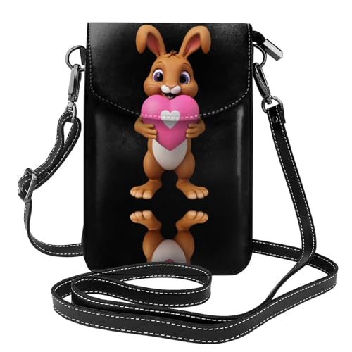 YYHHAOFA Braune Kaninchen-Liebe-Muster, kleine Leder-Umhängetasche, Flip-Handytasche, wasserdicht und langlebig von YYHHAOFA