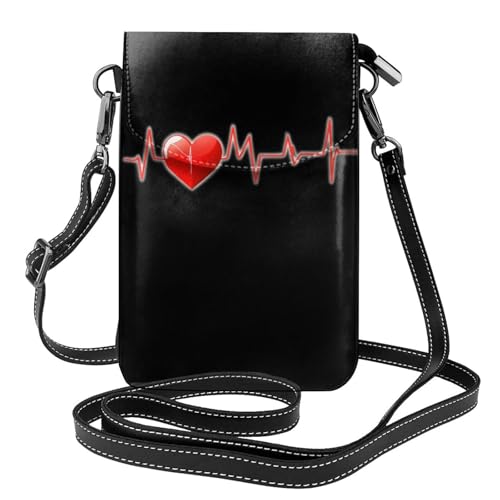 YYHHAOFA Broken Ecg Pattern Kleine Leder Damen Crossbody Flip Phone Tasche, wasserdicht und langlebig von YYHHAOFA