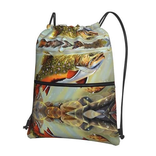 YYHHAOFA Brook Trout Fly Fishing Muster Outdoor Freizeit Reißverschluss Kordelzug Rucksack: wasserdicht, stark, leicht, 45,7 x 38,9 cm, Schwarz, Einheitsgröße von YYHHAOFA