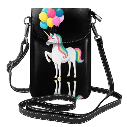 YYHHAOFA Bunte Ballon-Einhorn-Muster, kleine Leder-Umhängetasche, Flip-Handytasche, wasserdicht und langlebig von YYHHAOFA