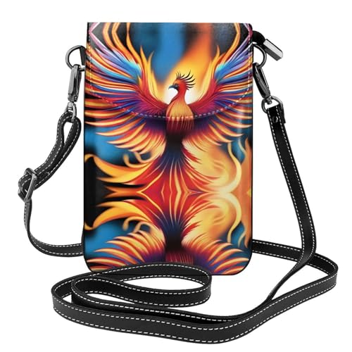 YYHHAOFA Bunte Phönix-Vogel-Muster, kleine Leder-Umhängetasche, Flip-Handytasche, wasserdicht und langlebig von YYHHAOFA
