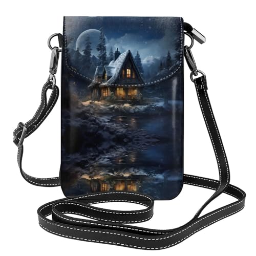 YYHHAOFA Cabin Night Pattern Kleine Leder Damen Crossbody Flip Phone Tasche, wasserdicht und langlebig von YYHHAOFA