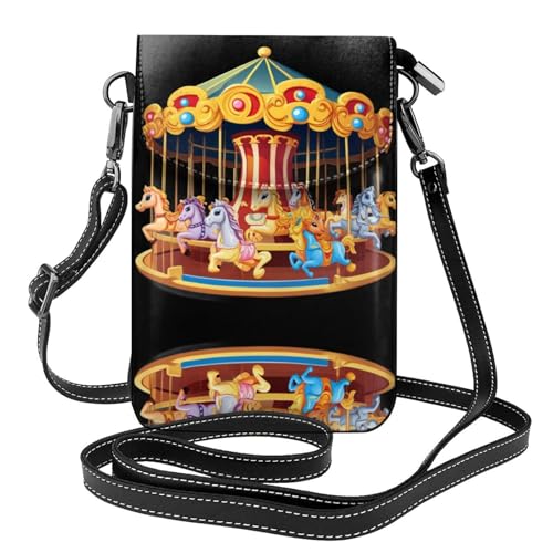 YYHHAOFA Carousel in romantischer Atmosphäre, kleine Leder-Umhängetasche, Flip-Handytasche, wasserdicht und langlebig von YYHHAOFA