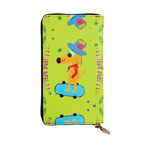 YYHHAOFA Cartoon Dog Doing Sports Pattern Leather Long Clutch Wallet : 7.48x4.13 Inch Comfortable Lightweight Waterproof Durable Nice, Schwarz, Einheitsgröße von YYHHAOFA