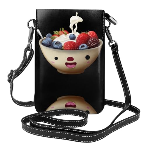 YYHHAOFA Cartoon-Joghurt-Schüssel-Muster, kleine Leder-Umhängetasche, Flip-Handytasche, wasserdicht und langlebig von YYHHAOFA