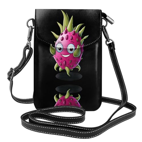 YYHHAOFA Cartoon-Version von Drachenfrucht-Muster, kleine Leder-Umhängetasche, Flip-Handytasche, wasserdicht und langlebig von YYHHAOFA