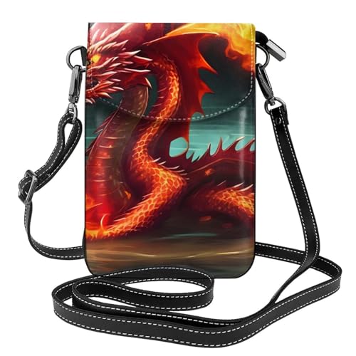 YYHHAOFA Dragon King im Feuermuster, kleine Leder-Umhängetasche, Flip-Handytasche, wasserdicht und langlebig von YYHHAOFA
