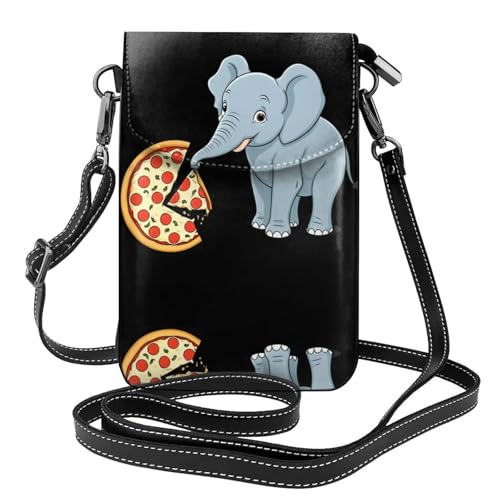 YYHHAOFA Elefant isst Pizza-Muster, kleine Leder-Umhängetasche, Flip-Handytasche, wasserdicht und langlebig von YYHHAOFA