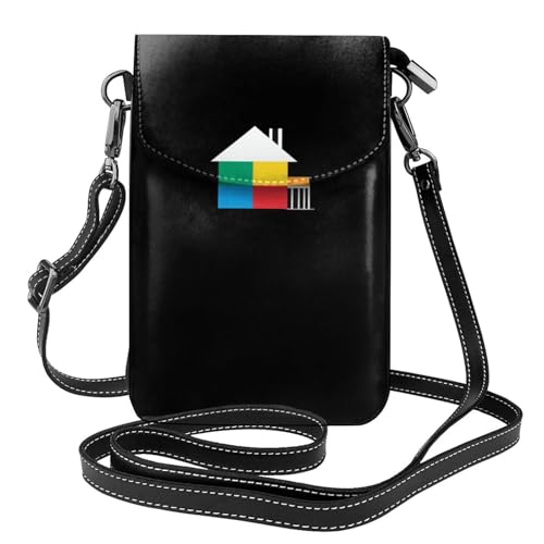 YYHHAOFA Exquisites Regenbogen-Haus-Muster, kleine Leder-Umhängetasche, Flip-Handytasche, wasserdicht und langlebig von YYHHAOFA