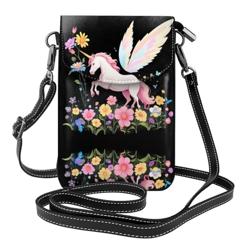 YYHHAOFA Fantasy Einhorn im Meer der Blumen Muster Kleine Leder Damen Crossbody Flip Phone Tasche Wasserdicht und Langlebig von YYHHAOFA