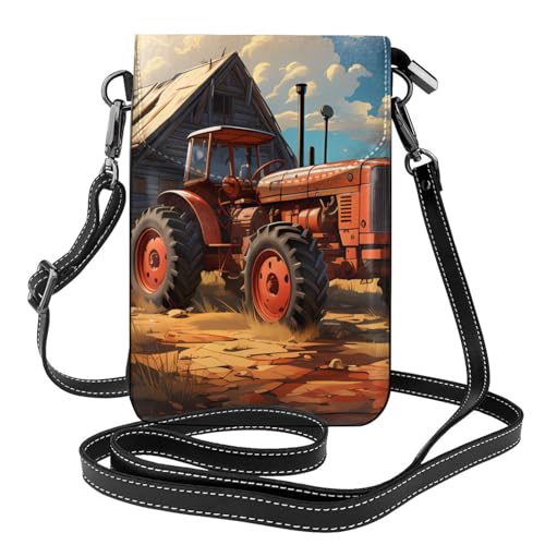 YYHHAOFA Farm Red Traktor Muster Kleine Leder Damen Crossbody Flip Phone Tasche, wasserdicht und langlebig von YYHHAOFA
