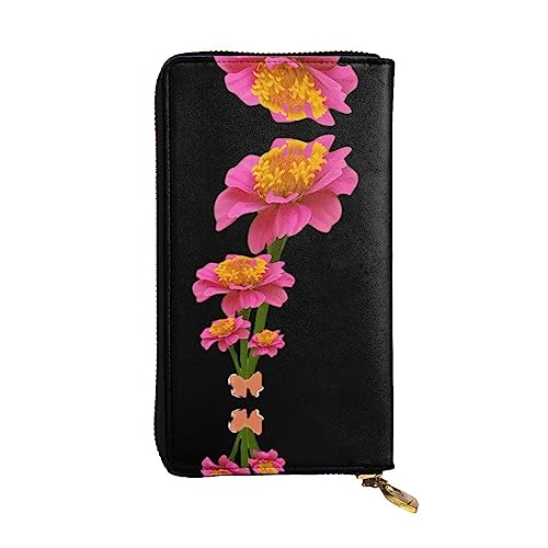 YYHHAOFA Feines Blatt Chrysanthemenmuster Leder Lange Clutch Geldbörse: 19 x 10 cm bequem leicht wasserdicht langlebig schön, Schwarz, Einheitsgröße von YYHHAOFA