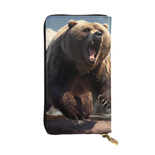 YYHHAOFA Fierce Grizzly Bears Clutch aus Leder, lang, bequem, leicht, wasserdicht, langlebig, 19 x 10,5 cm, Schwarz, Einheitsgröße, Schwarz , Einheitsgröße von YYHHAOFA