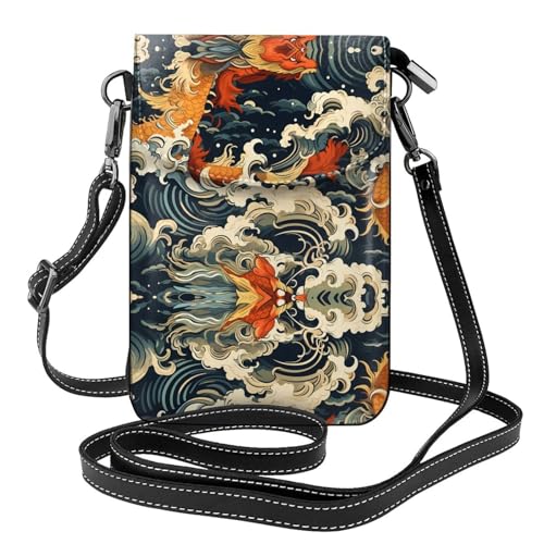 YYHHAOFA Fish Leap Dragon Gate Pattern Small Leather Women'S Crossbody Flip Phone Bag, Waterproof And Durable von YYHHAOFA