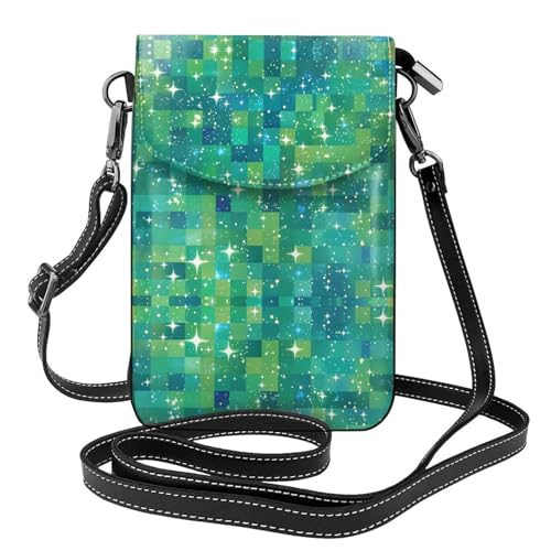 YYHHAOFA Grüne Pailletten-Glitzer-Muster, kleine Leder-Umhängetasche, Flip-Handytasche, wasserdicht und langlebig von YYHHAOFA