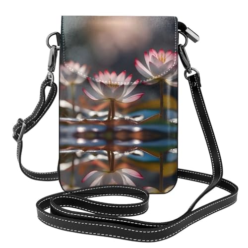YYHHAOFA Hübsches Lotusblumenmuster, kleine Leder-Umhängetasche, Flip-Handytasche, wasserdicht und langlebig von YYHHAOFA