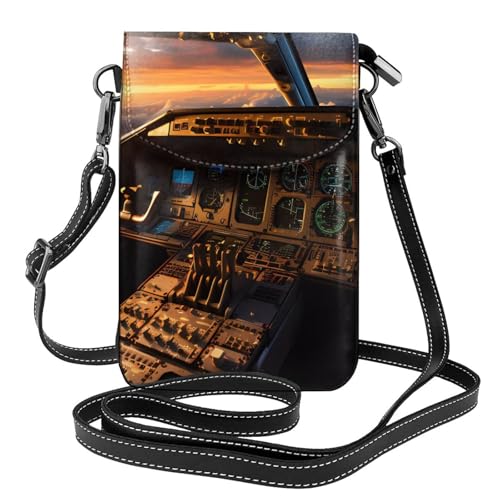 YYHHAOFA Kleine Leder-Umhängetasche für Damen, Flugzeug-Cockpit-Muster, wasserdicht und langlebig von YYHHAOFA