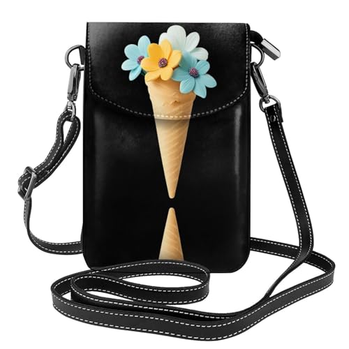 YYHHAOFA Kleine Leder-Umhängetasche für Damen, Motiv: Blumen auf Eiscreme, wasserdicht und langlebig von YYHHAOFA