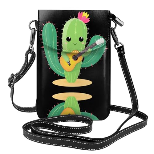 YYHHAOFA Kleine Leder-Umhängetasche für Damen, Motiv: Kaktus spielende Gitarre, wasserdicht und langlebig von YYHHAOFA