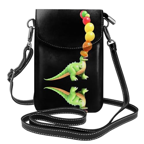 YYHHAOFA Kleine Umhängetasche aus Leder, Motiv: Dinosaurier mit Luftballons auf dem Kopf, wasserdicht und langlebig von YYHHAOFA
