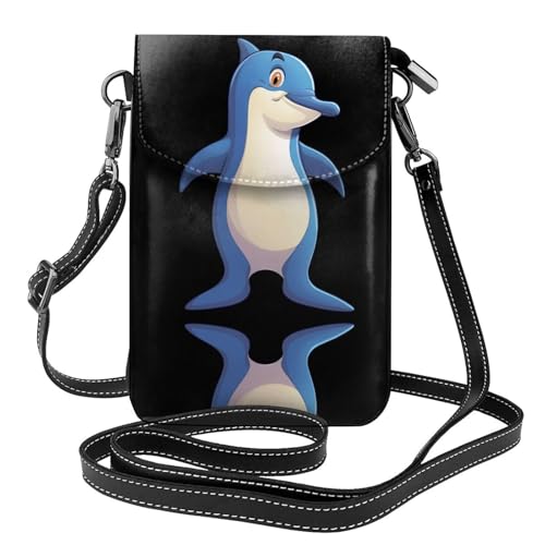 YYHHAOFA Kleine Umhängetasche aus Leder mit Cartoon-Delfin-Muster, wasserdicht und langlebig von YYHHAOFA