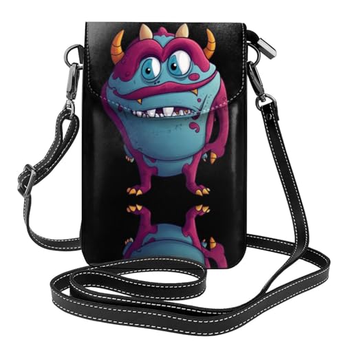 YYHHAOFA Kleine Umhängetasche aus Leder mit Cartoon-Monster-Muster, wasserdicht und langlebig von YYHHAOFA