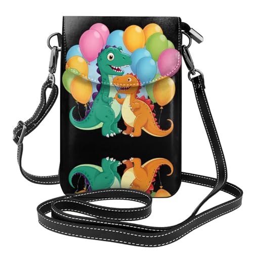 YYHHAOFA Kleine Umhängetasche aus Leder mit Dinosaurier-Ballon-Party-Muster, wasserdicht und langlebig von YYHHAOFA