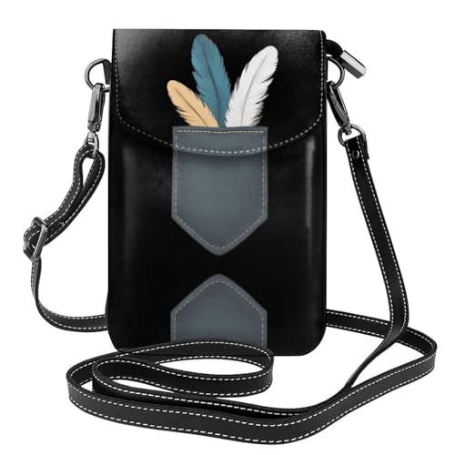 YYHHAOFA Kleine Umhängetasche aus Leder mit Federn in Taschenmuster, wasserdicht und langlebig von YYHHAOFA