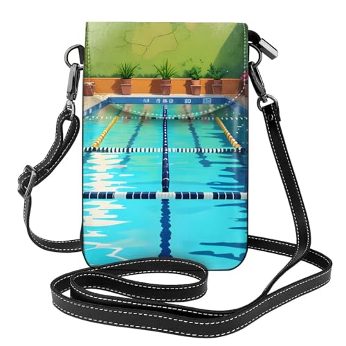 YYHHAOFA Kleine Umhängetasche aus Leder mit Flamingo- und Schwimmbad-Muster, wasserdicht und langlebig von YYHHAOFA