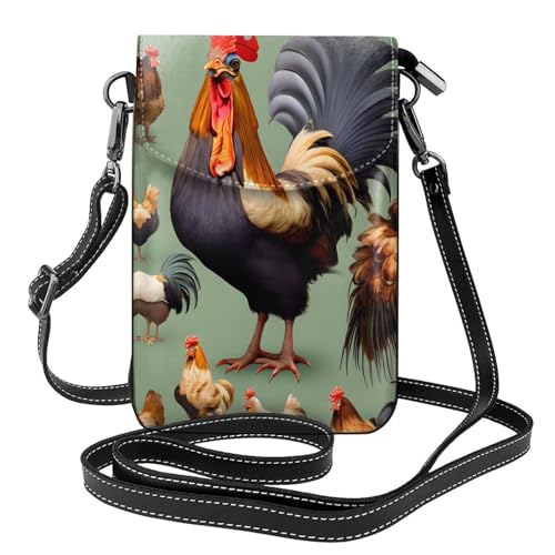 YYHHAOFA Kleine Umhängetasche aus Leder mit Hahn- und Huhn-Muster, wasserdicht und langlebig von YYHHAOFA
