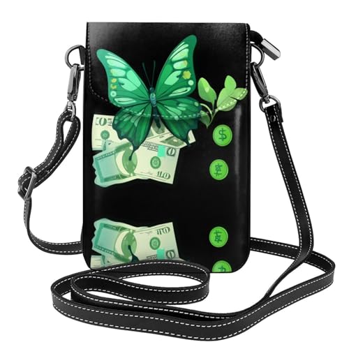 YYHHAOFA Kleine Umhängetasche aus Leder mit Schmetterlings- und Geldschein-Muster, wasserdicht und langlebig von YYHHAOFA