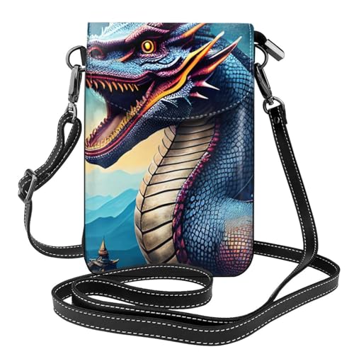 YYHHAOFA Kleine Umhängetasche aus Leder mit brüllendem Drachenmuster, wasserdicht und langlebig von YYHHAOFA