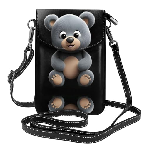 YYHHAOFA Kleine Umhängetasche aus Leder mit niedlichem Grizzlybär-Muster, für Damen, wasserdicht und langlebig von YYHHAOFA