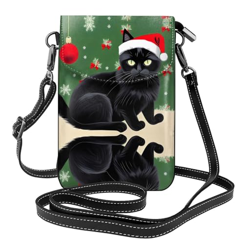 YYHHAOFA Kleine Umhängetasche für Damen, Motiv: Weihnachten, schwarzes Katzenmuster, Leder, wasserdicht und langlebig von YYHHAOFA