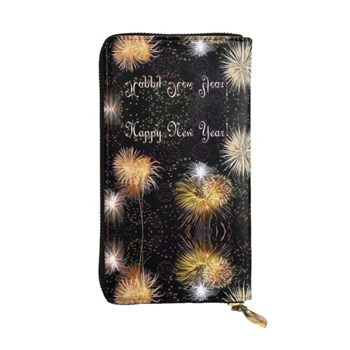 YYHHAOFA Lange Clutch-Geldbörse aus Leder mit Aufdruck "Happy New Year": bequem, leicht, wasserdicht, langlebig, 19 x 10,5 cm, Schwarz, Einheitsgröße von YYHHAOFA