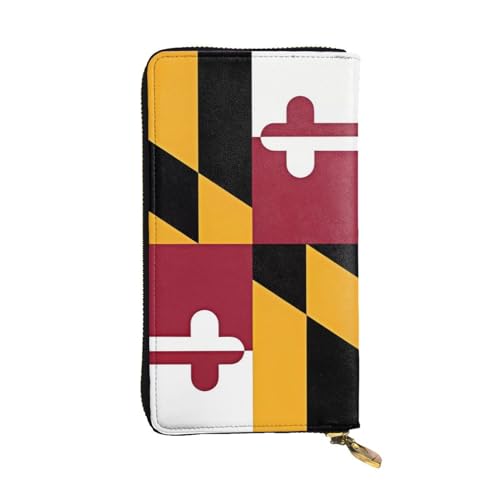 YYHHAOFA Lange Clutch-Geldbörse aus Leder mit Flagge von Maryland: bequem, leicht, wasserdicht, langlebig, 19 x 10,5 cm, Schwarz, Einheitsgröße, Schwarz , Einheitsgröße von YYHHAOFA